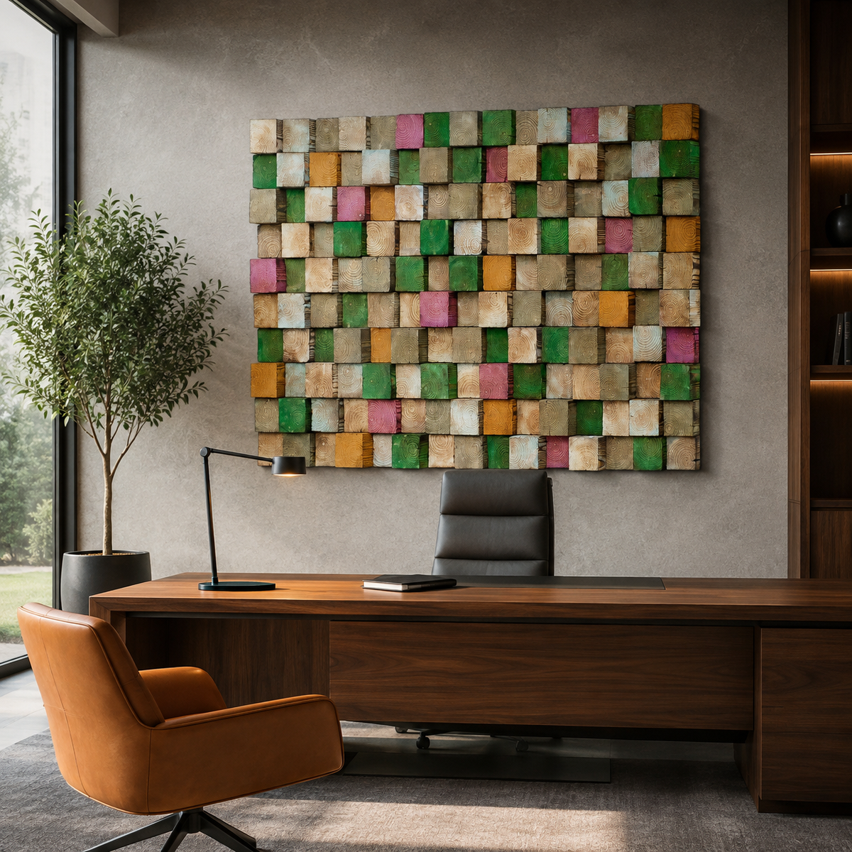 3D Wood Mosaic Wall Art | Handmade Monochrome Skyline Panel for Modern Interiors