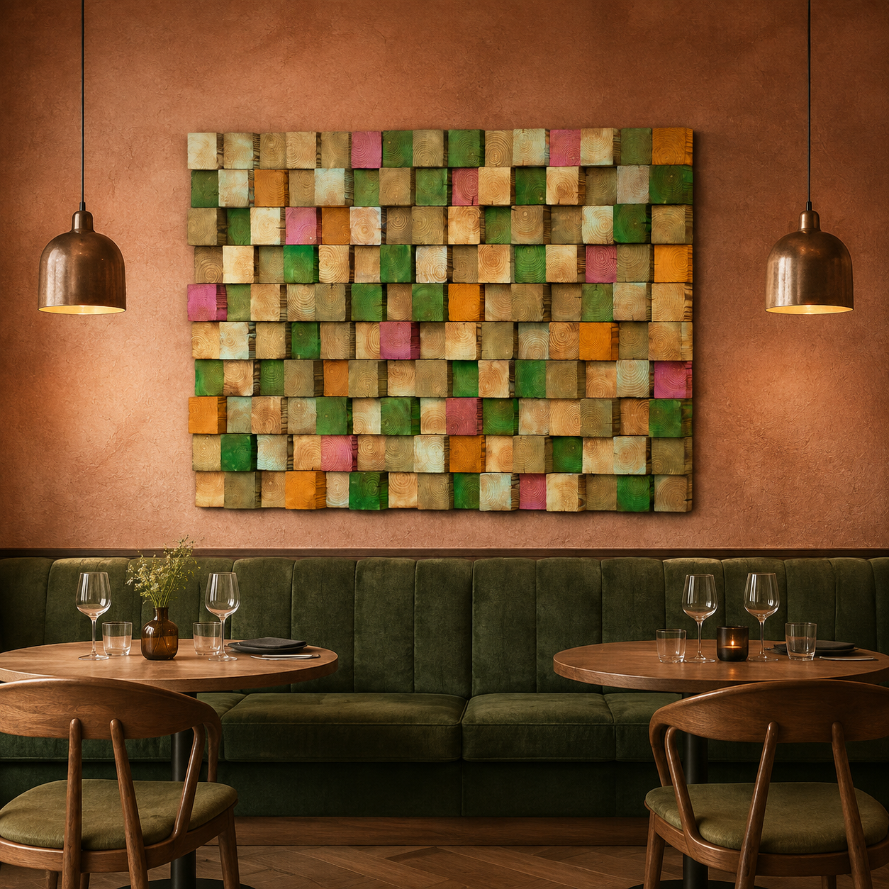 3D Wood Mosaic Wall Art | Handmade Monochrome Skyline Panel for Modern Interiors