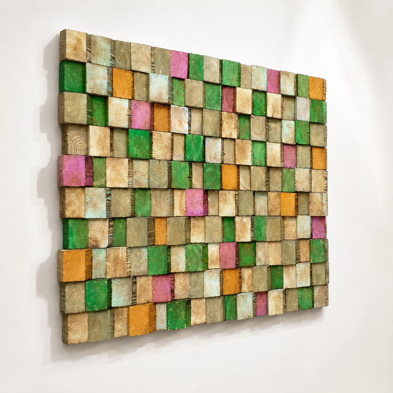 3D Wood Mosaic Wall Art | Handmade Monochrome Skyline Panel for Modern Interiors