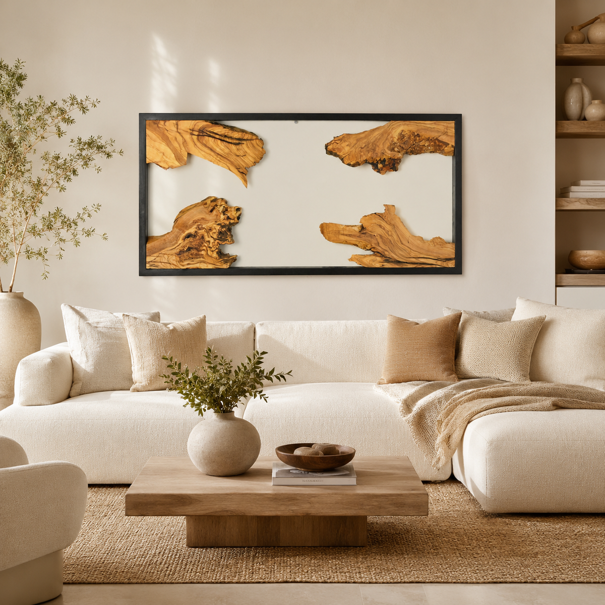 Driftwood Wall Art — Framed Natural Wood Panel for Living Room & Office