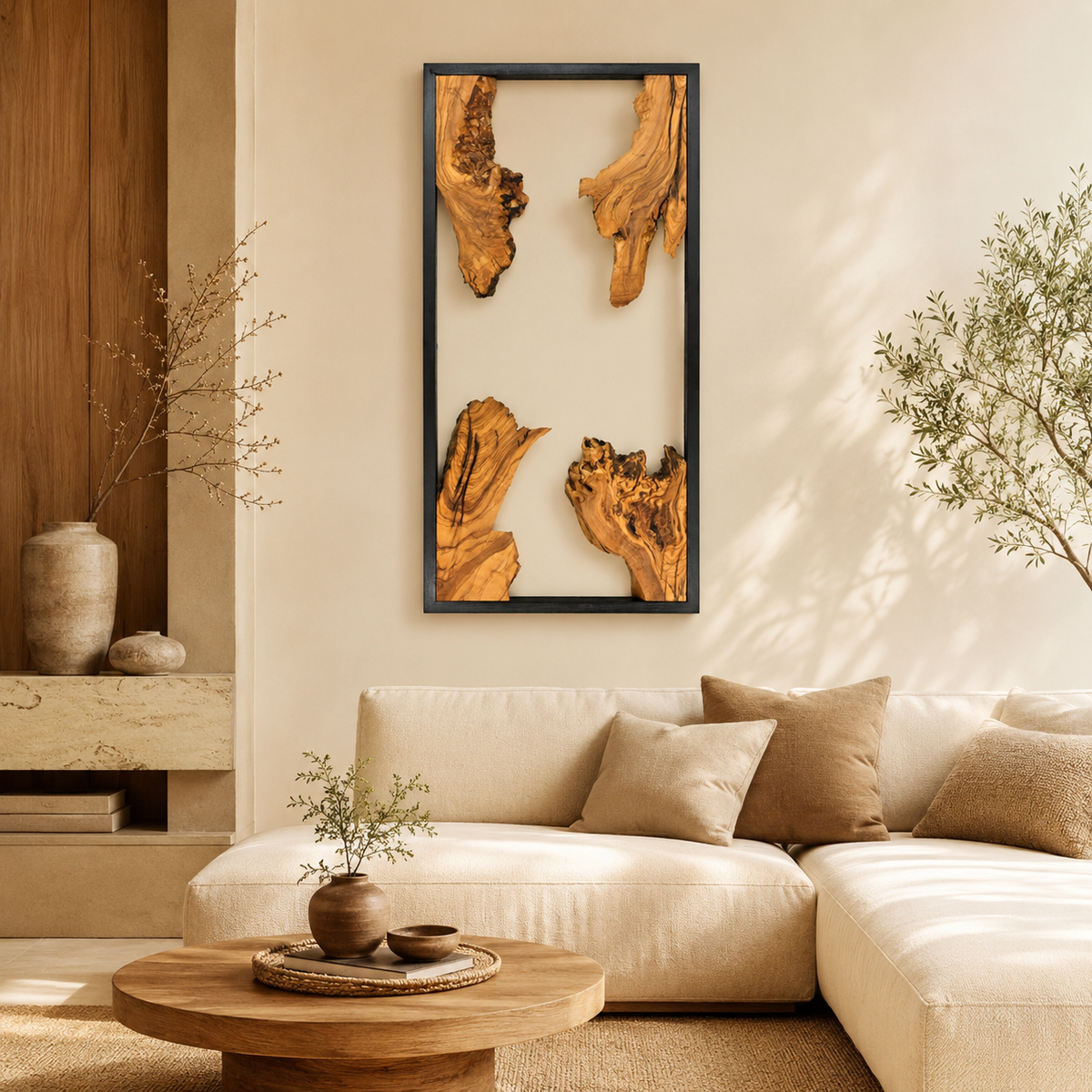Driftwood Wall Art — Framed Natural Wood Panel for Living Room & Office