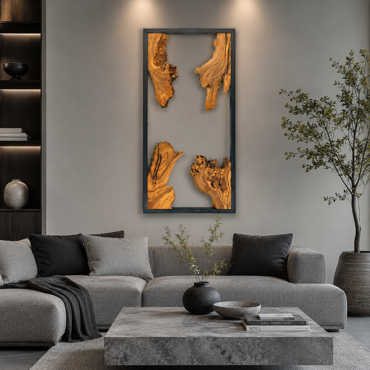 Driftwood Wall Art — Framed Natural Wood Panel for Living Room & Office