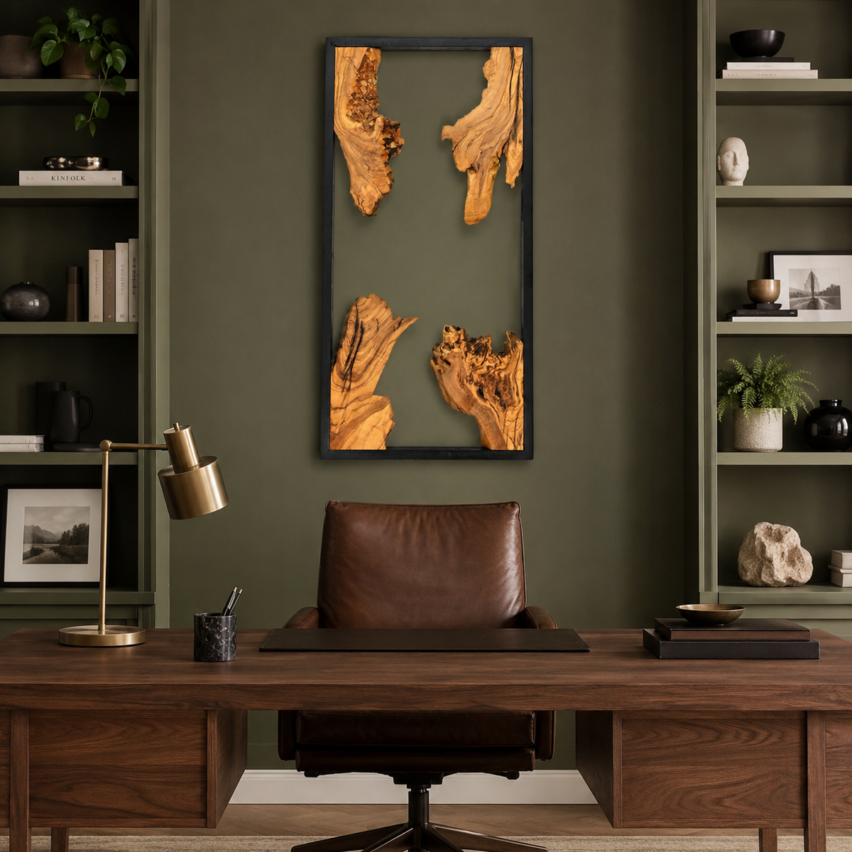 Driftwood Wall Art — Framed Natural Wood Panel for Living Room & Office