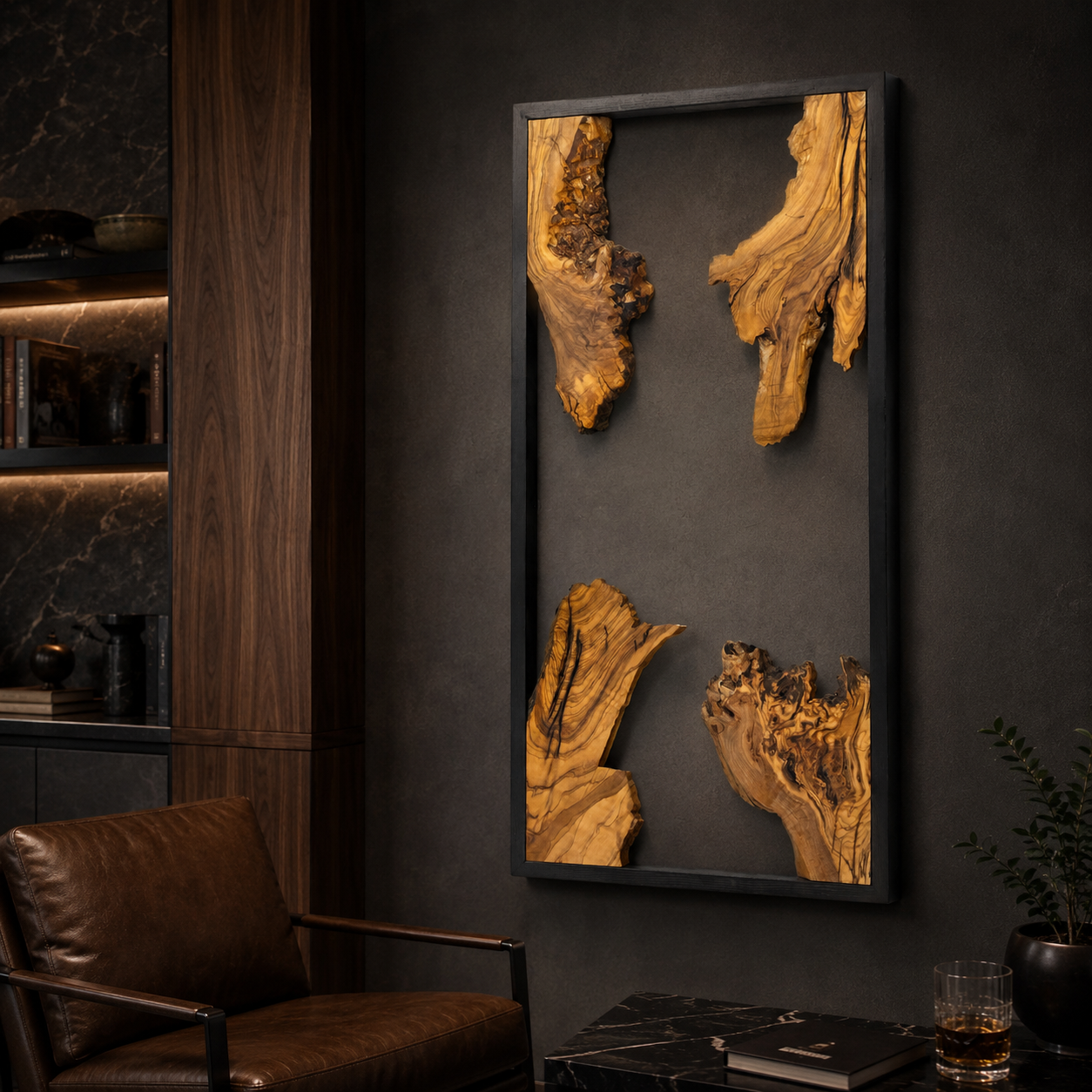 Driftwood Wall Art — Framed Natural Wood Panel for Living Room & Office