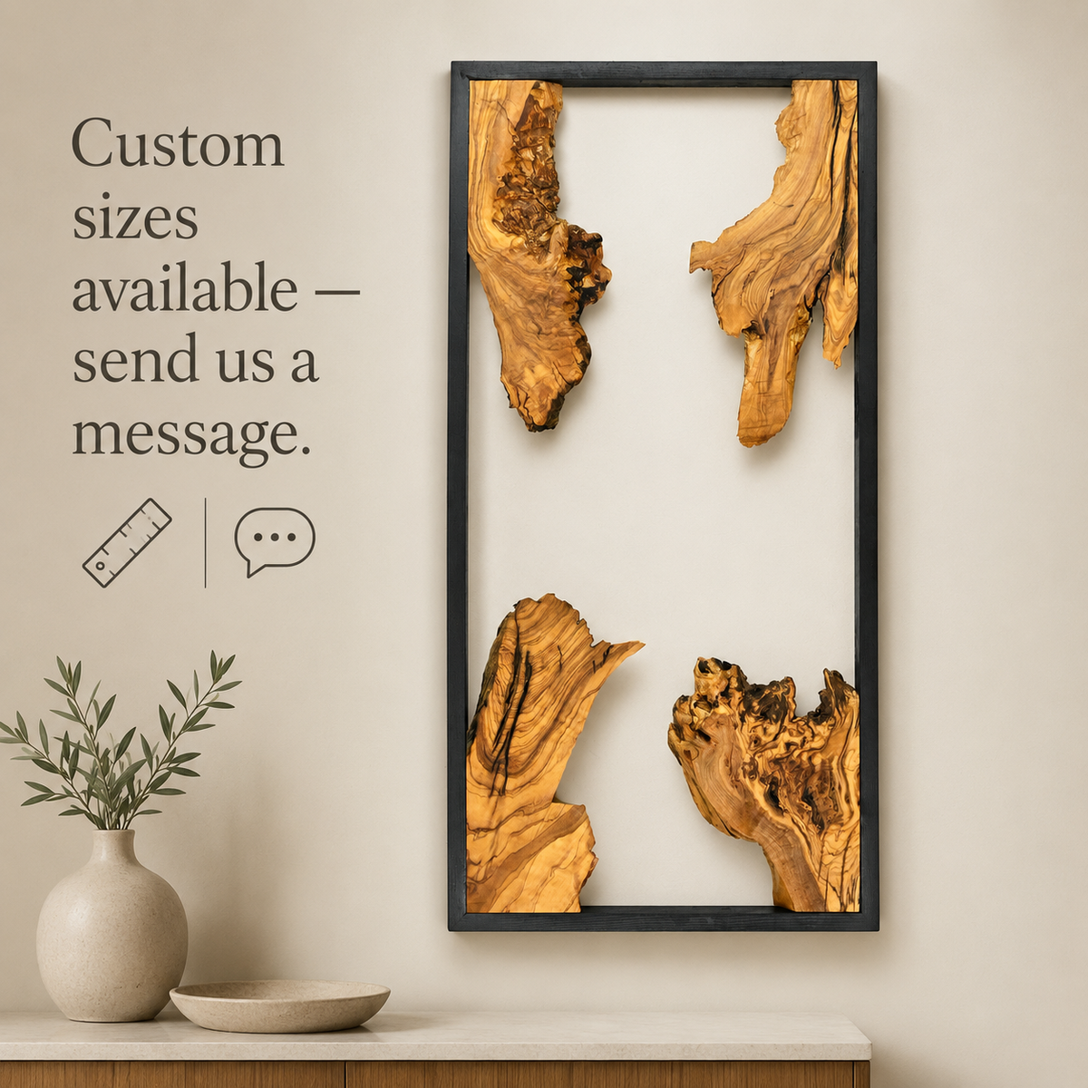 Driftwood Wall Art — Framed Natural Wood Panel for Living Room & Office