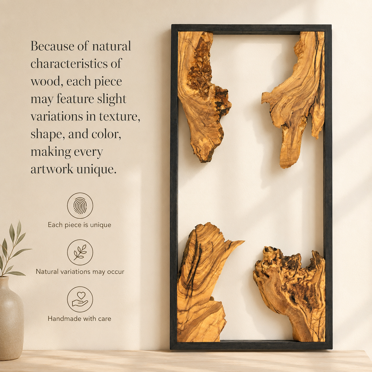 Driftwood Wall Art — Framed Natural Wood Panel for Living Room & Office