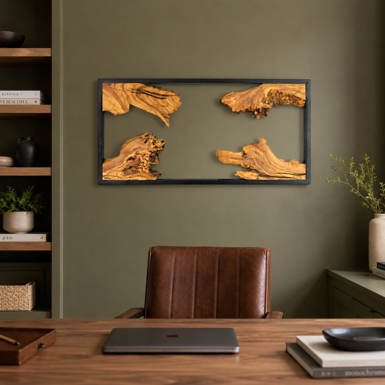 Driftwood Wall Art — Framed Natural Wood Panel for Living Room & Office