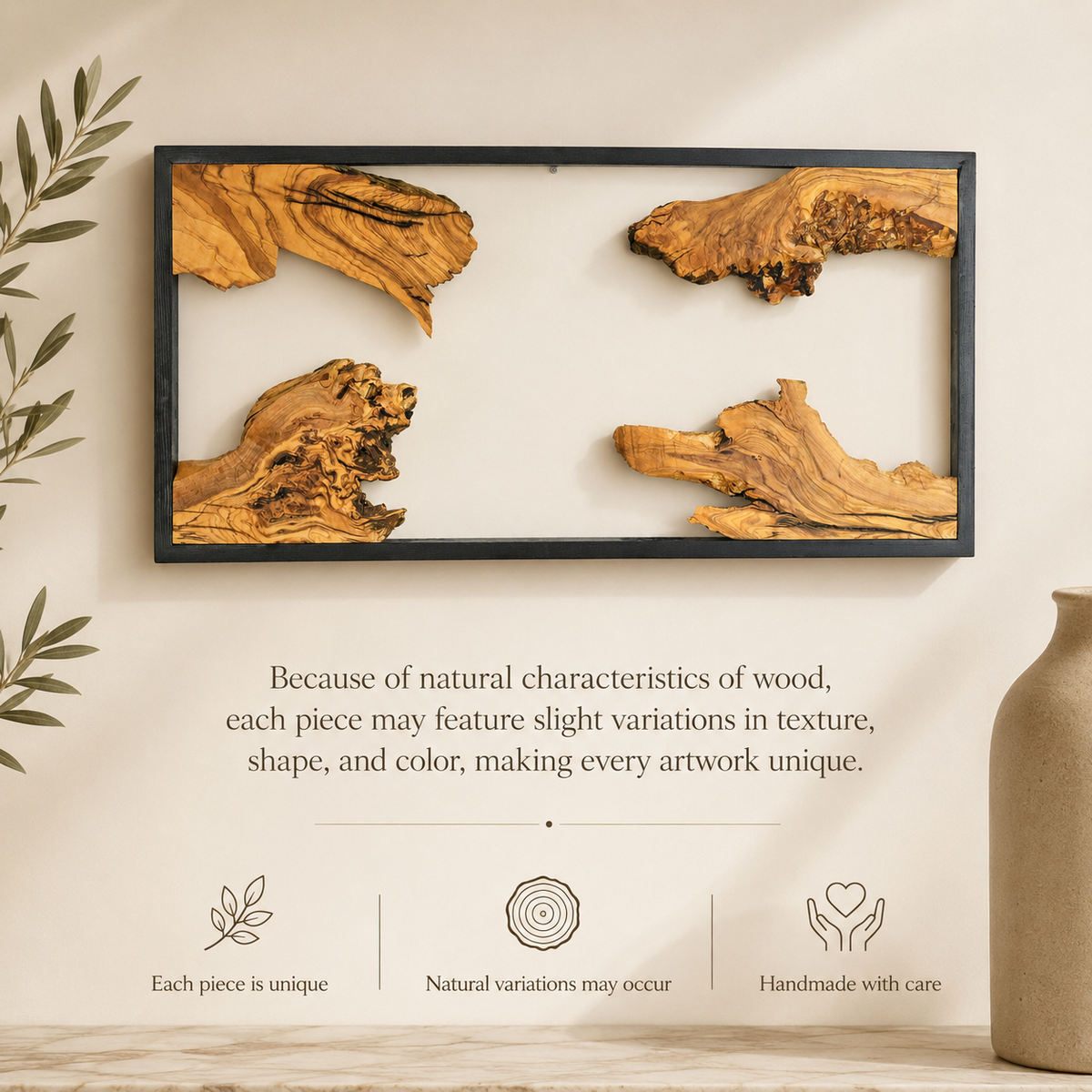 Driftwood Wall Art — Framed Natural Wood Panel for Living Room & Office