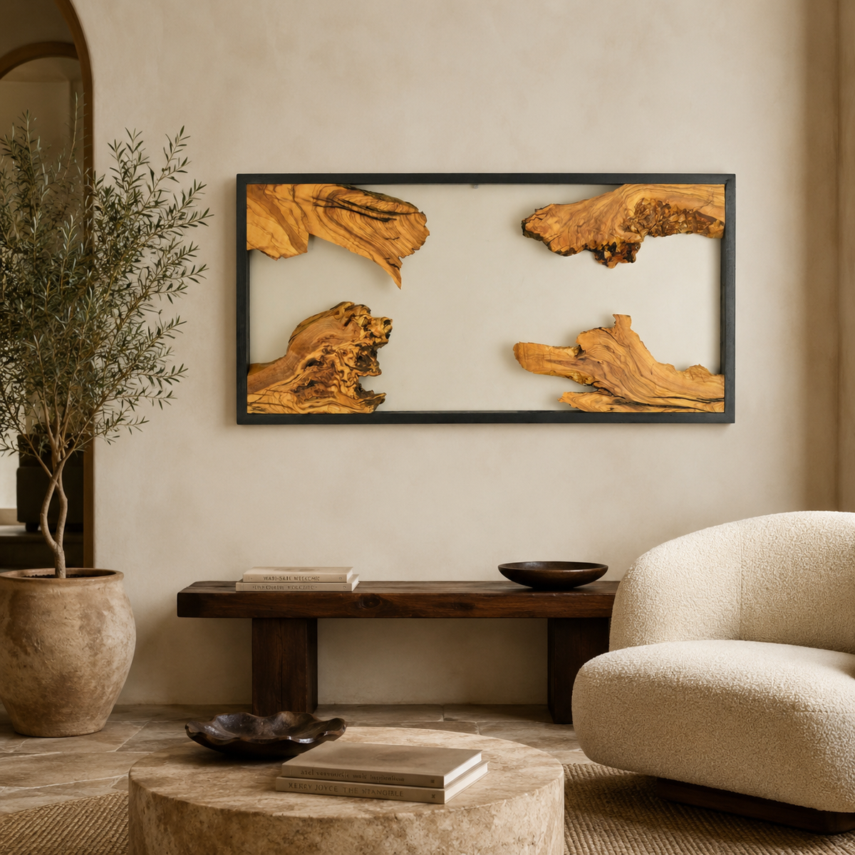 Driftwood Wall Art — Framed Natural Wood Panel for Living Room & Office