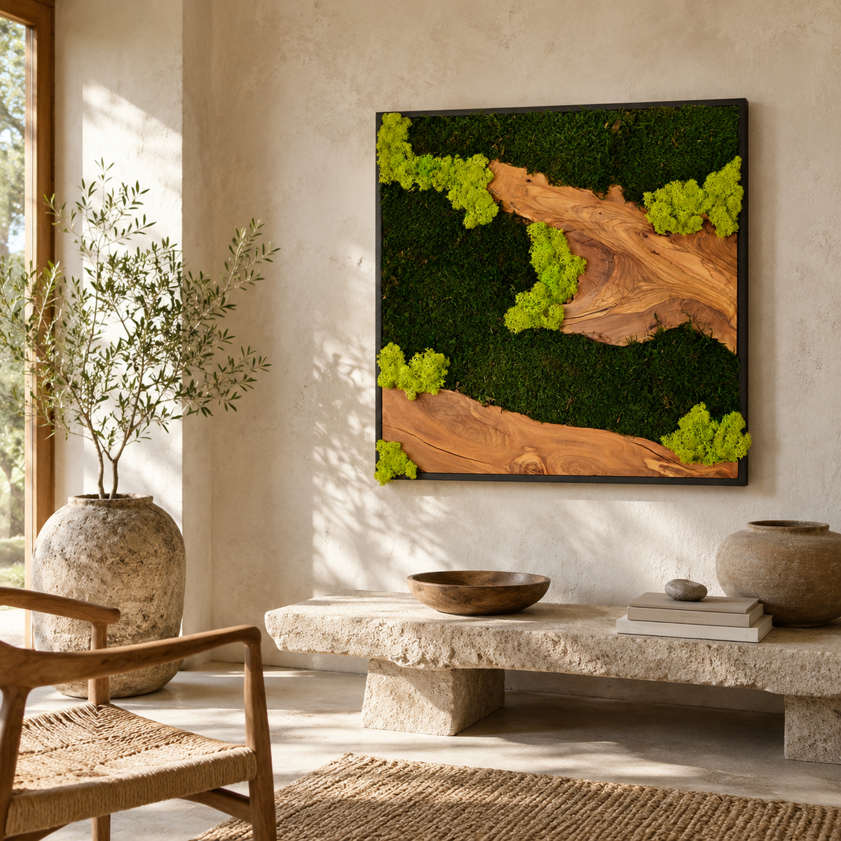 Large Moss Wall Art — Preserved Moss & Driftwood Statement Panel
