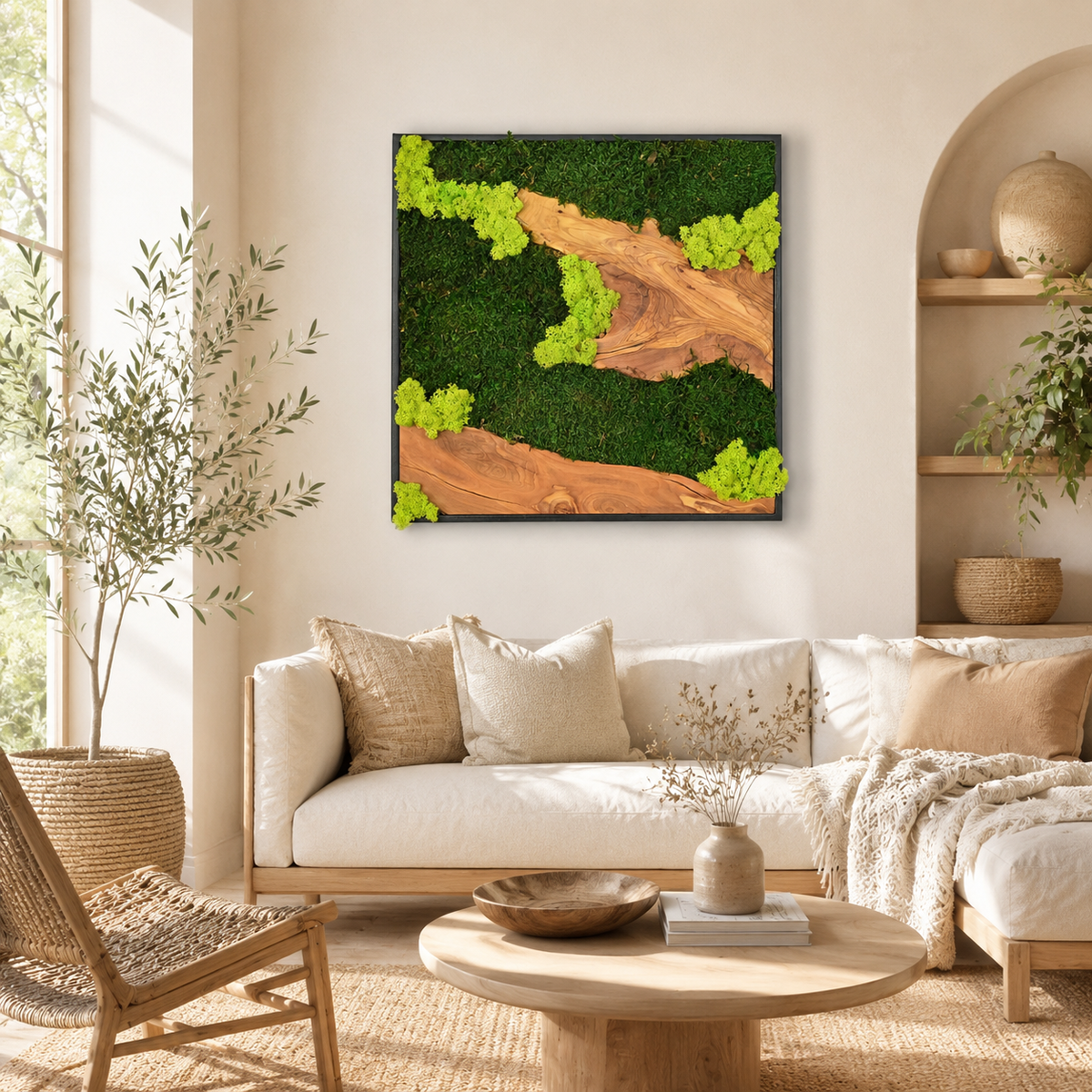 Large Moss Wall Art — Preserved Moss & Driftwood Statement Panel