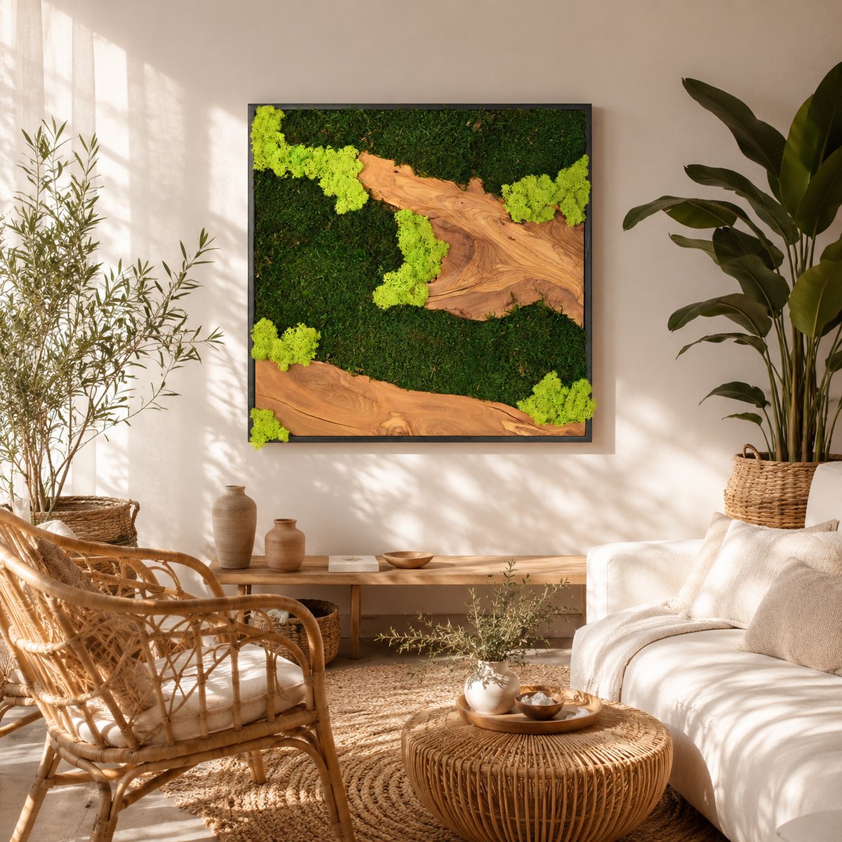 Large Moss Wall Art — Preserved Moss & Driftwood Statement Panel