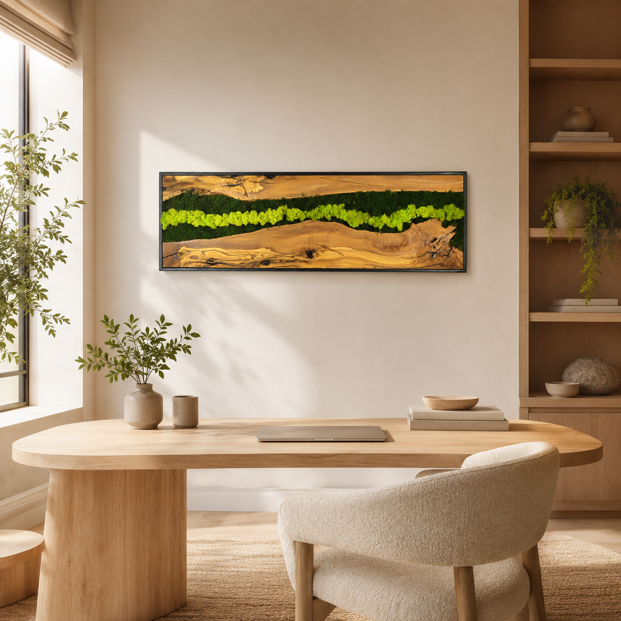 Vertical Moss Wall Art — Tall Driftwood Panel with Preserved Moss