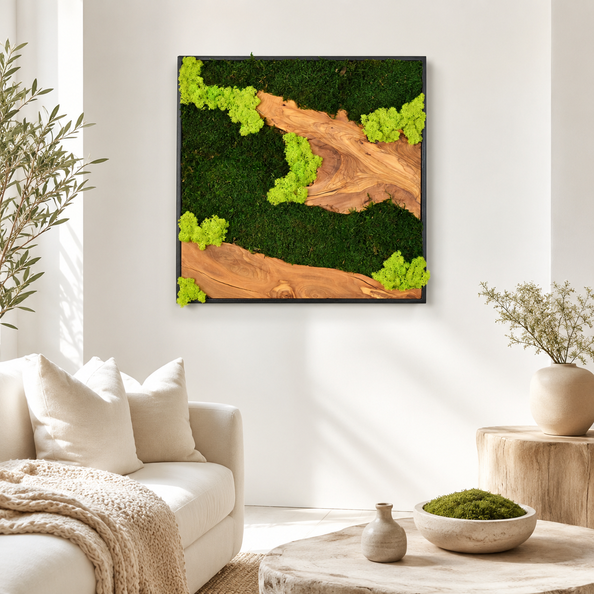 Large Moss Wall Art — Preserved Moss & Driftwood Statement Panel
