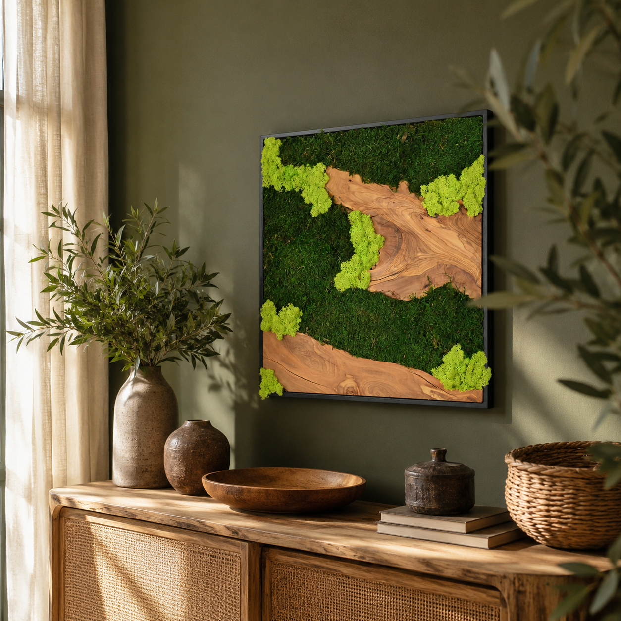 Large Moss Wall Art — Preserved Moss & Driftwood Statement Panel
