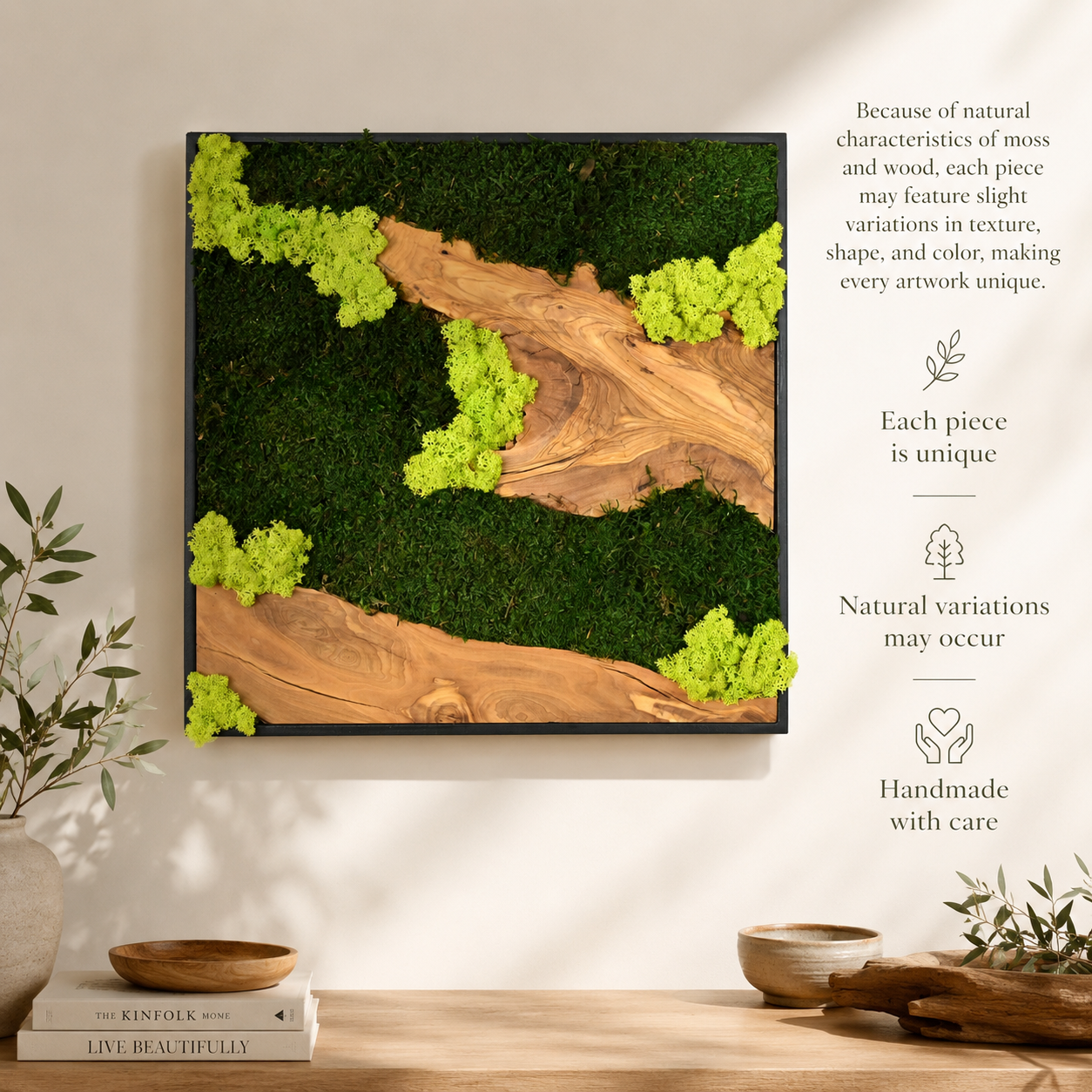 Large Moss Wall Art — Preserved Moss & Driftwood Statement Panel