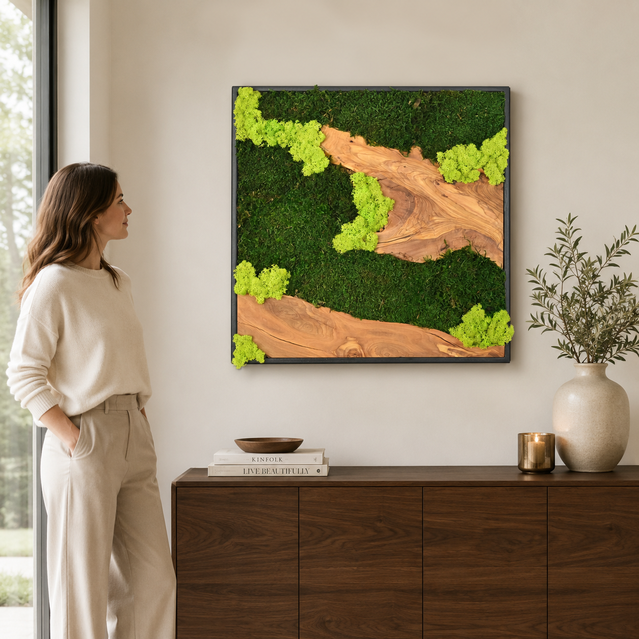 Large Moss Wall Art — Preserved Moss & Driftwood Statement Panel