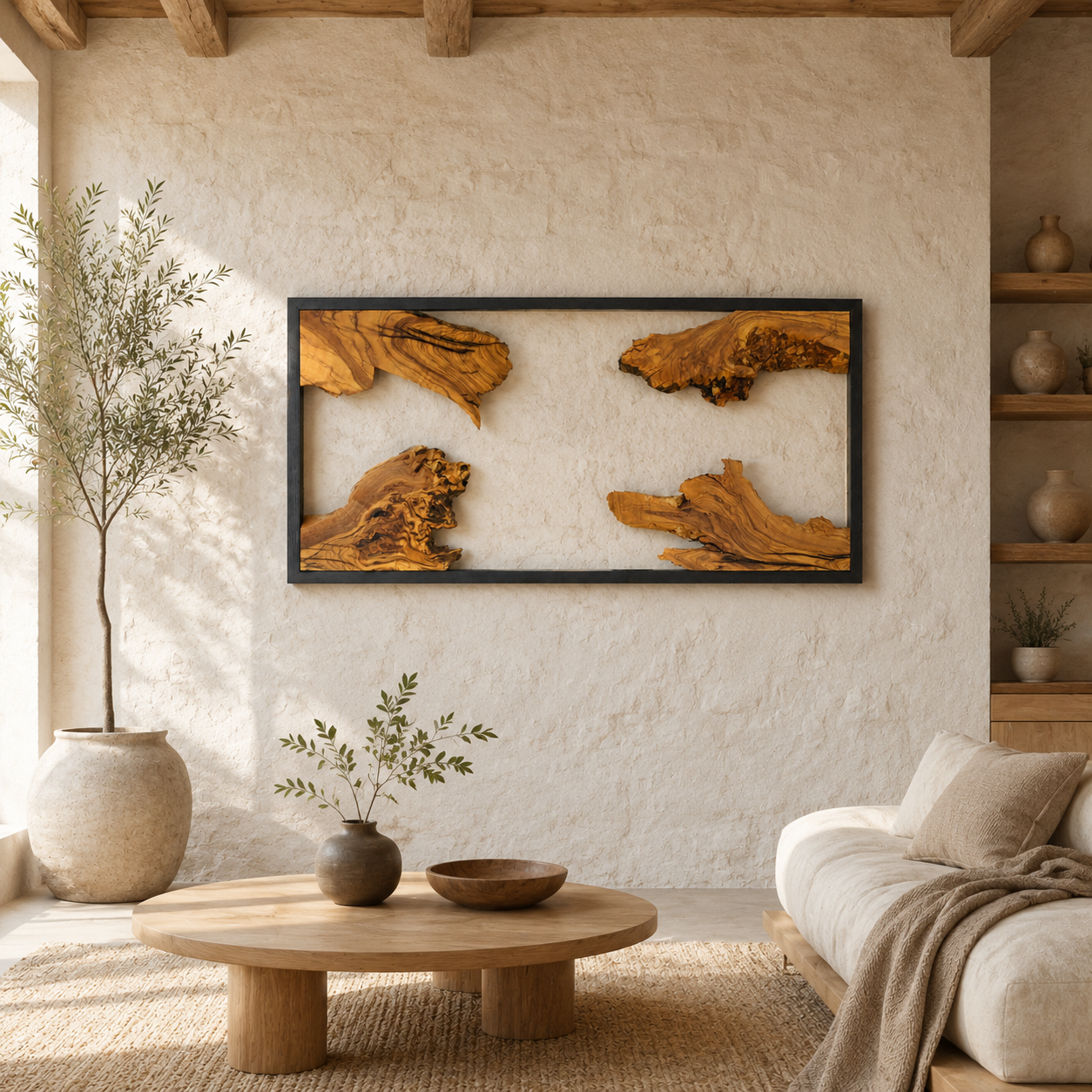 Driftwood Wall Art — Framed Natural Wood Panel for Living Room & Office