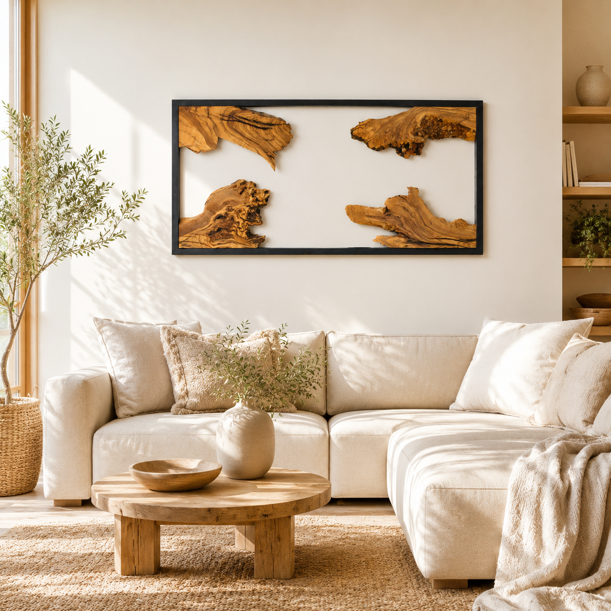 Driftwood Wall Art — Framed Natural Wood Panel for Living Room & Office