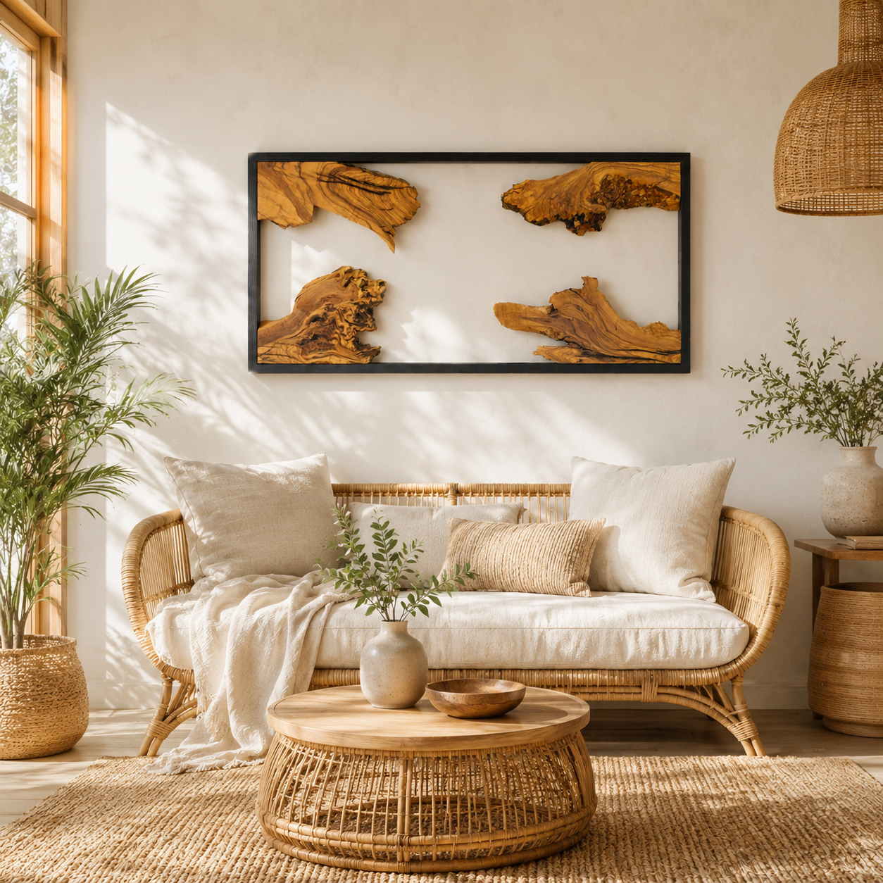 Driftwood Wall Art — Framed Natural Wood Panel for Living Room & Office