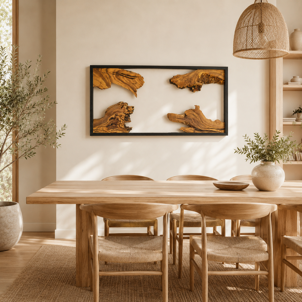 Driftwood Wall Art — Framed Natural Wood Panel for Living Room & Office