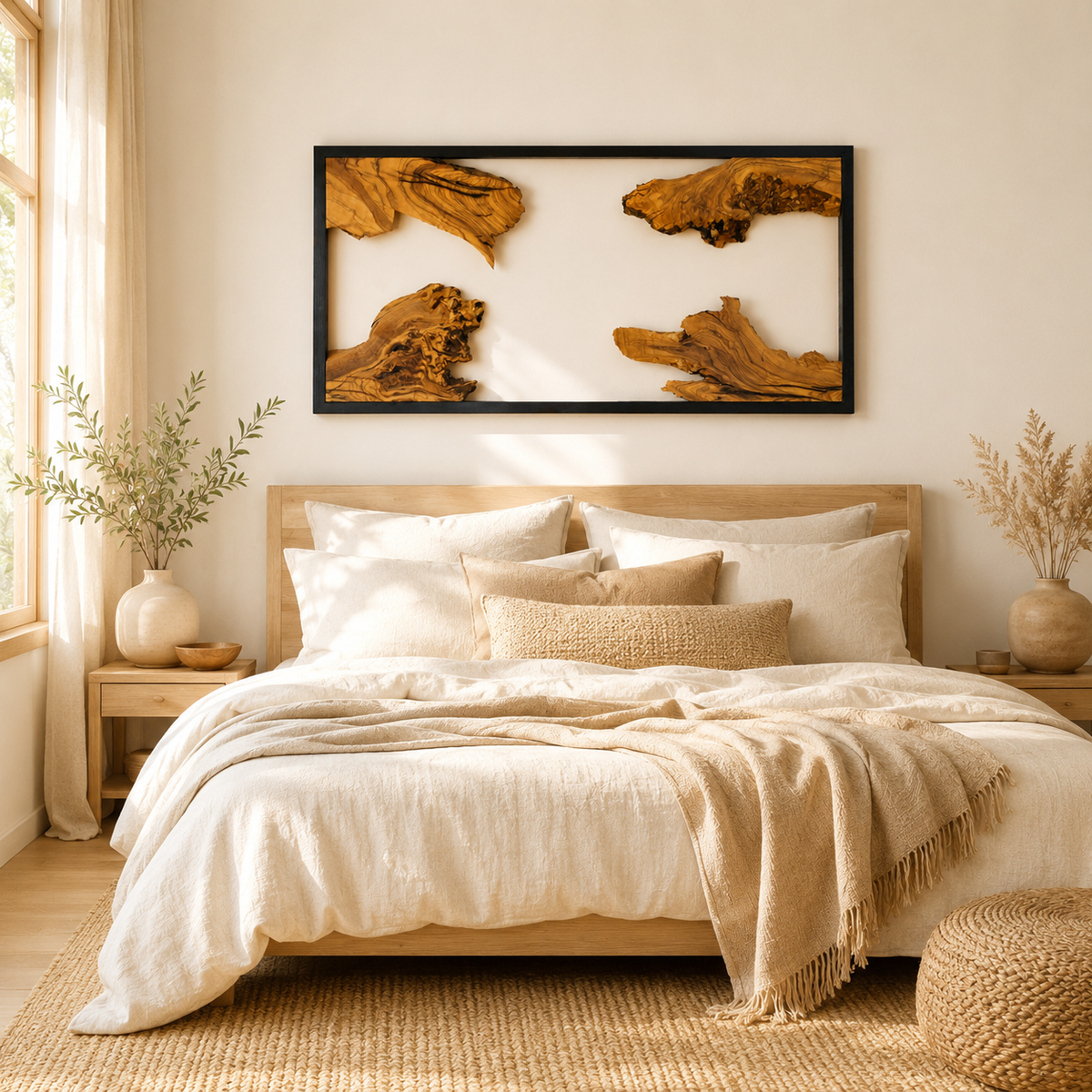 Driftwood Wall Art — Framed Natural Wood Panel for Living Room & Office