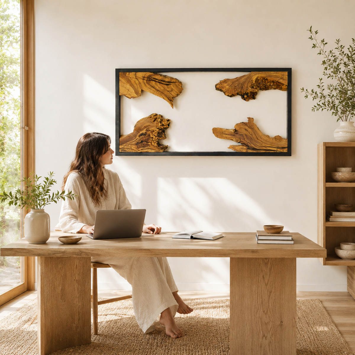Driftwood Wall Art — Framed Natural Wood Panel for Living Room & Office