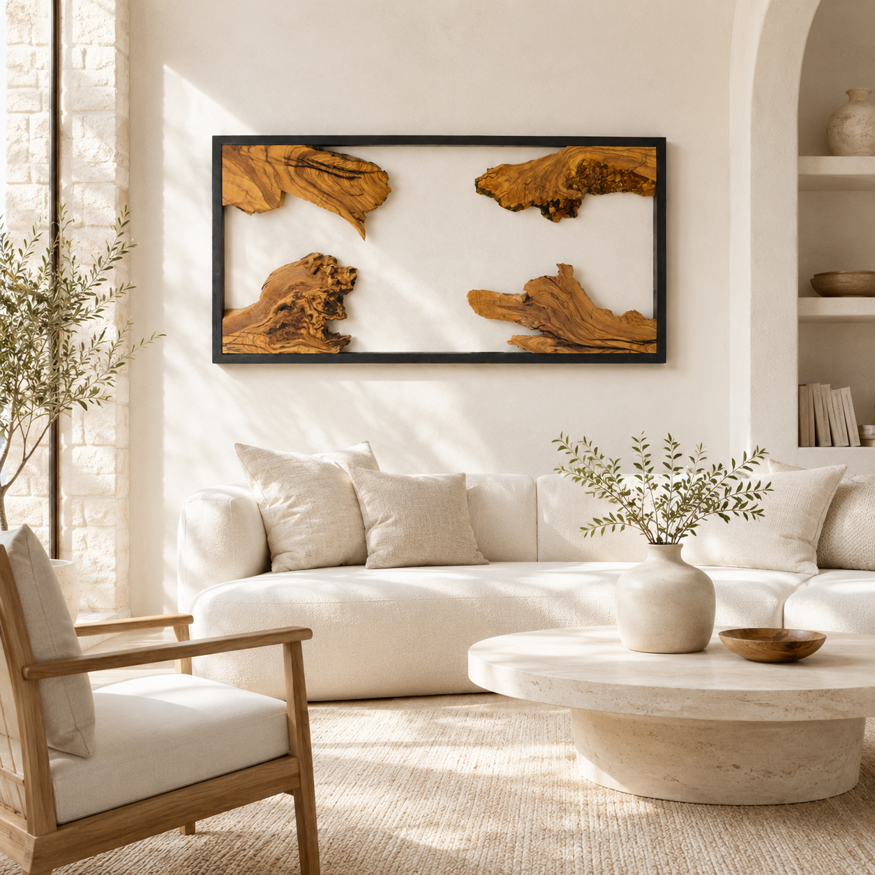 Driftwood Wall Art — Framed Natural Wood Panel for Living Room & Office
