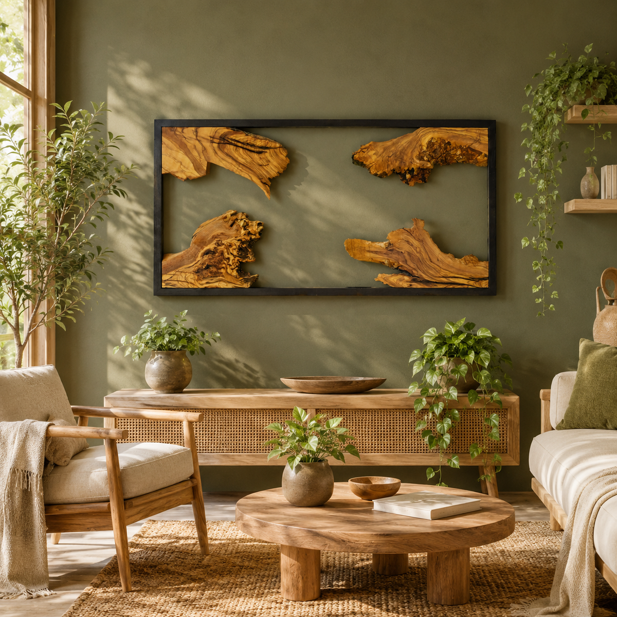 Driftwood Wall Art — Framed Natural Wood Panel for Living Room & Office